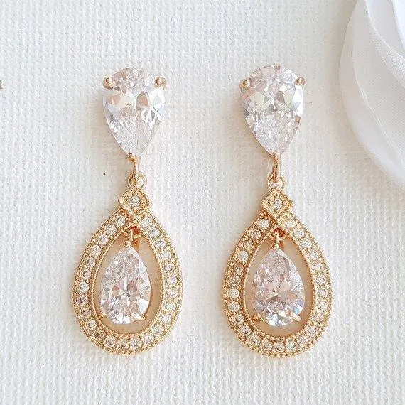 Silver Crystal Drop Bridal Earrings- Sarah