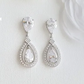 Silver Crystal Drop Bridal Earrings- Sarah