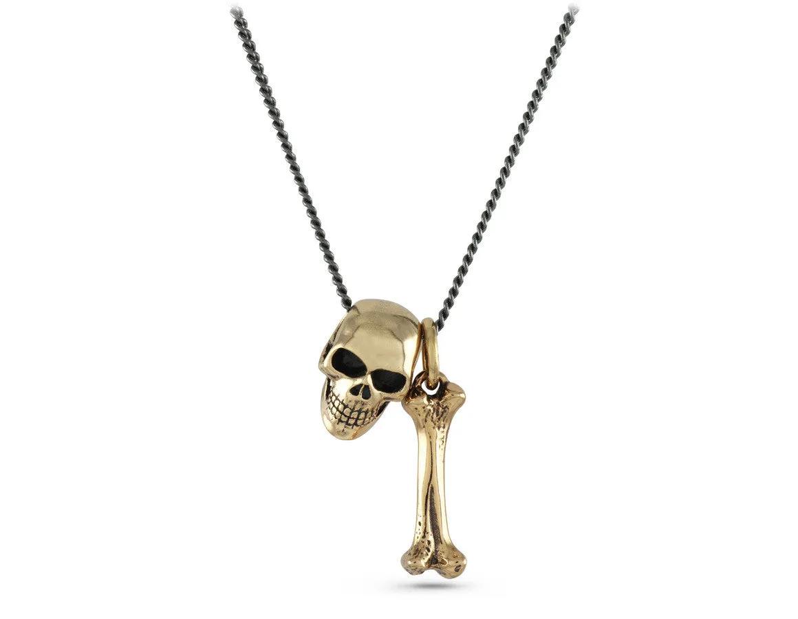 Small Skull & Bone Necklace - Bronze