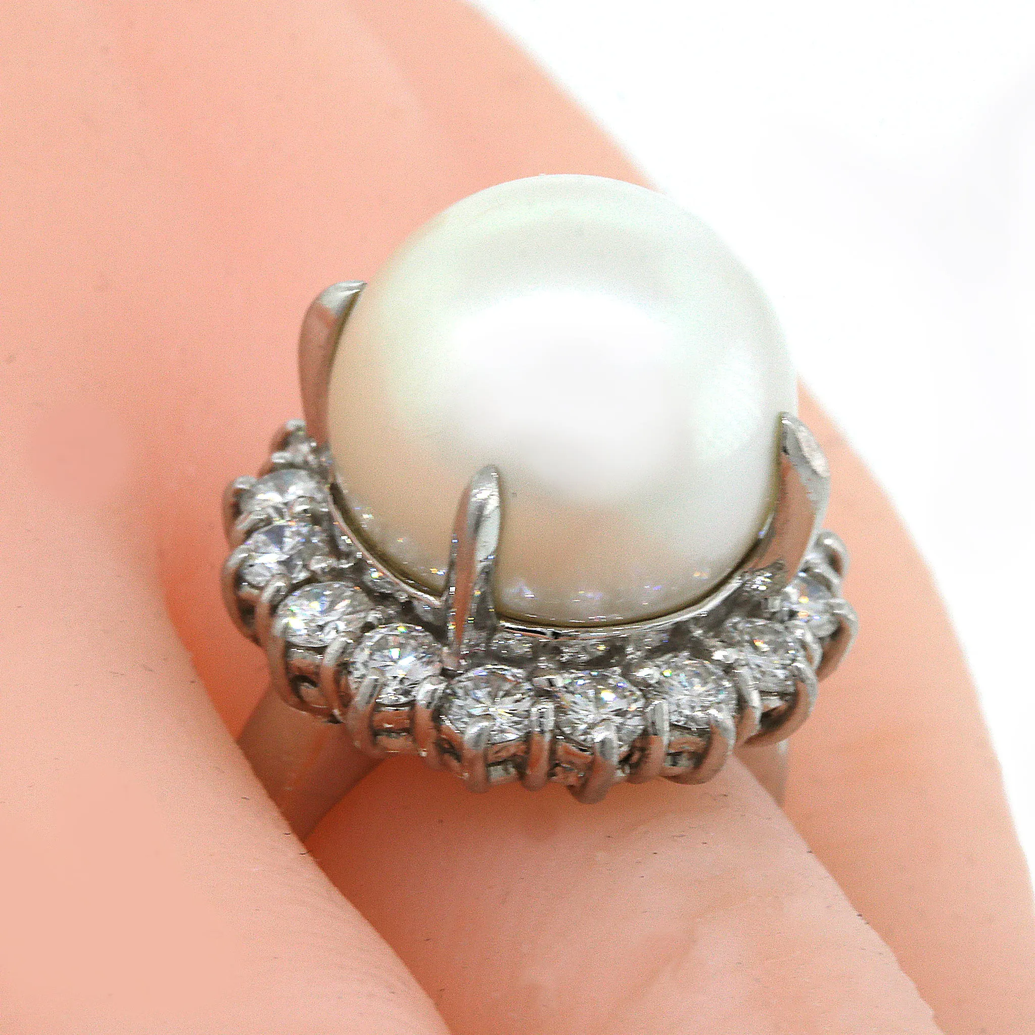 South Sea Pearl & Diamond Platinum Cocktail Ring