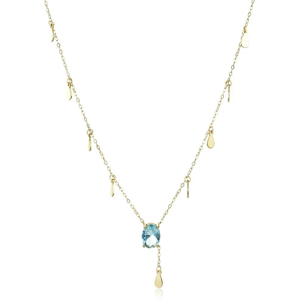 Spring Aquamarine Blue Oval Long Chain Necklace