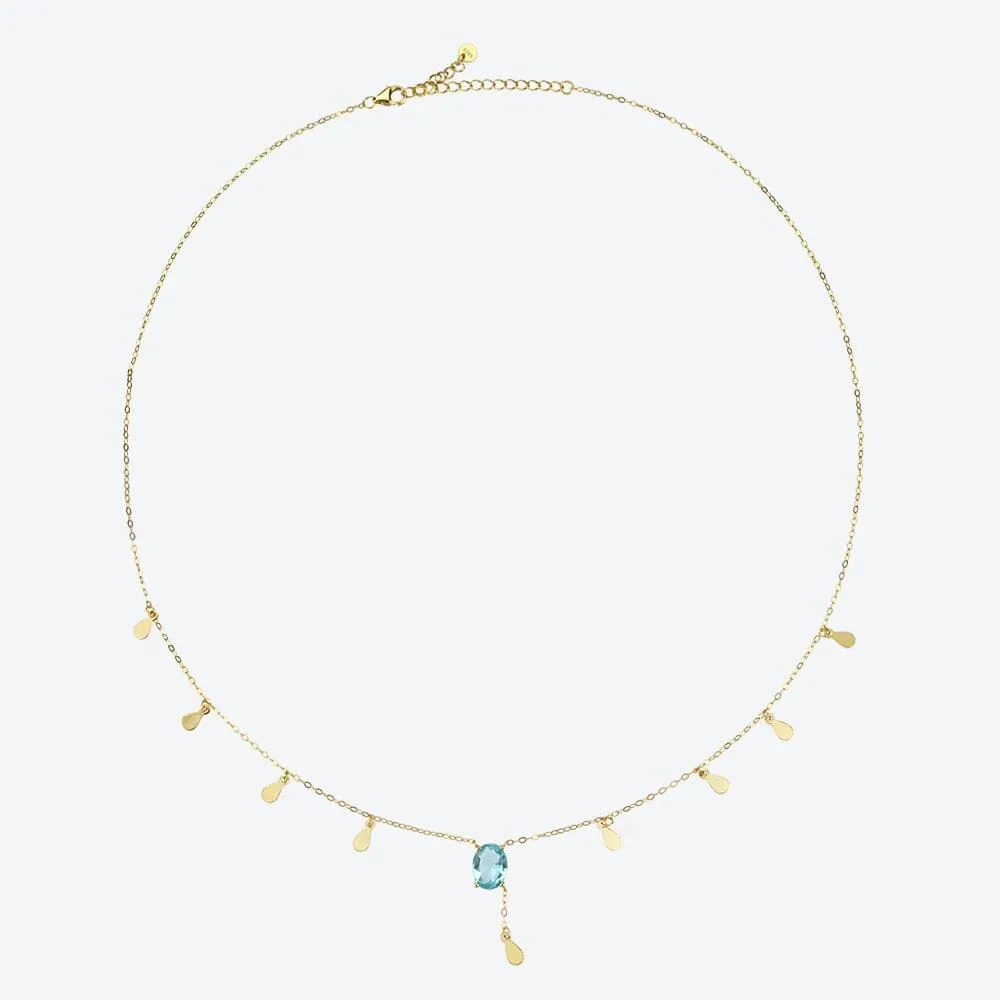 Spring Aquamarine Blue Oval Long Chain Necklace