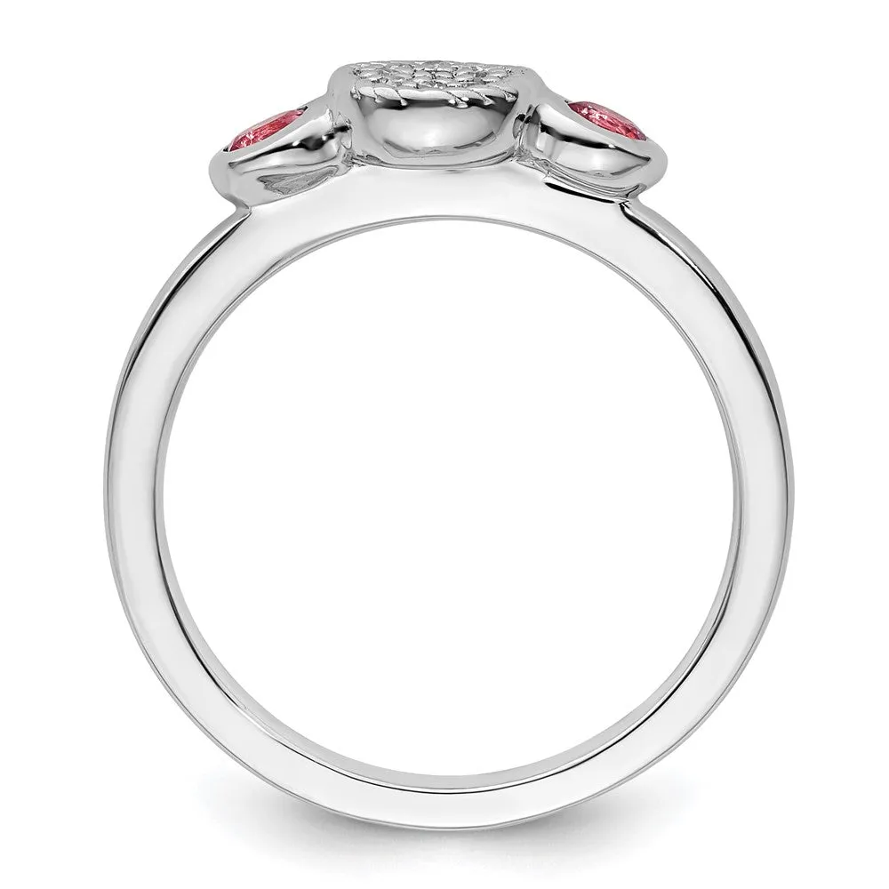 Stackable Expressions Double Round Pink Tourm. & Diamond Ring in Sterling Silver