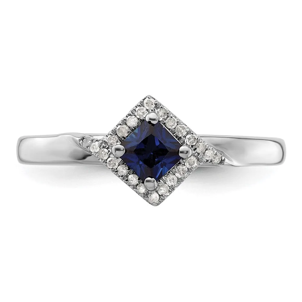 Stackable Expressions Polished Created Sapphire & Diamond Ring in Sterling Silver