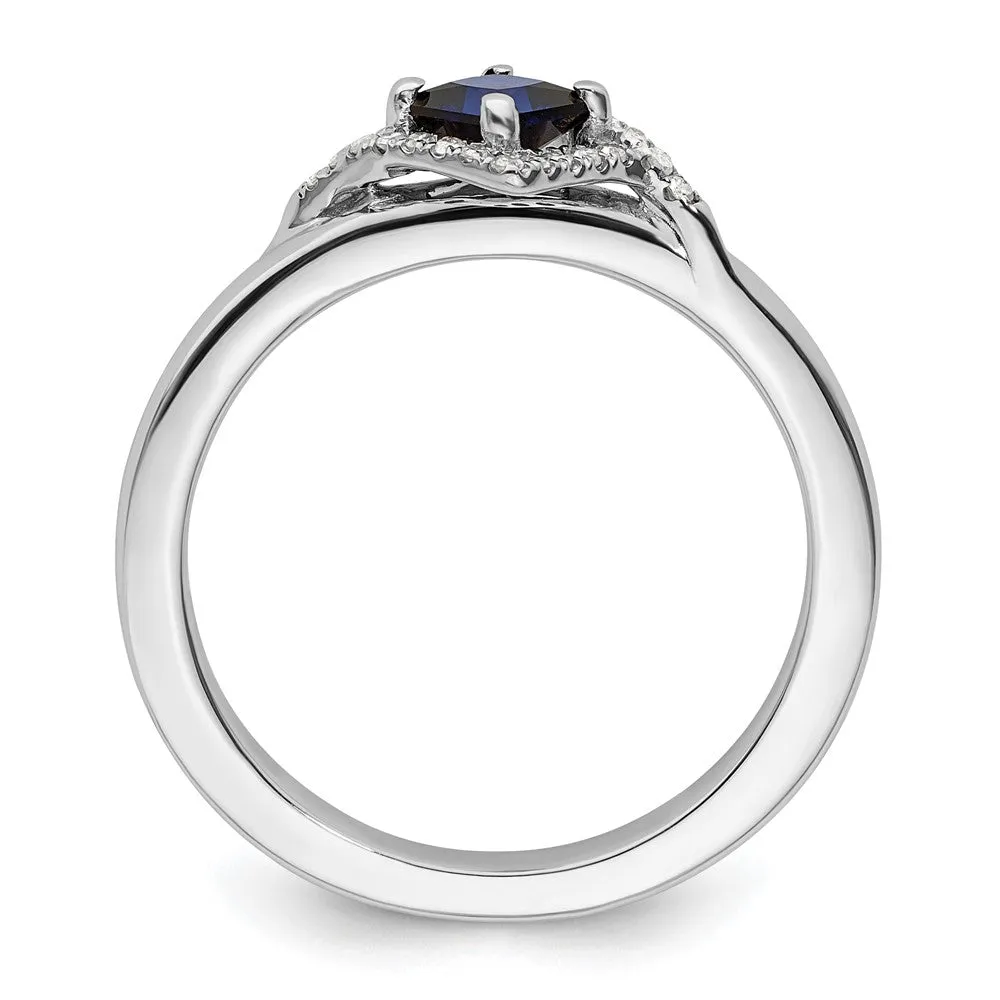 Stackable Expressions Polished Created Sapphire & Diamond Ring in Sterling Silver