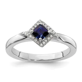 Stackable Expressions Polished Created Sapphire & Diamond Ring in Sterling Silver