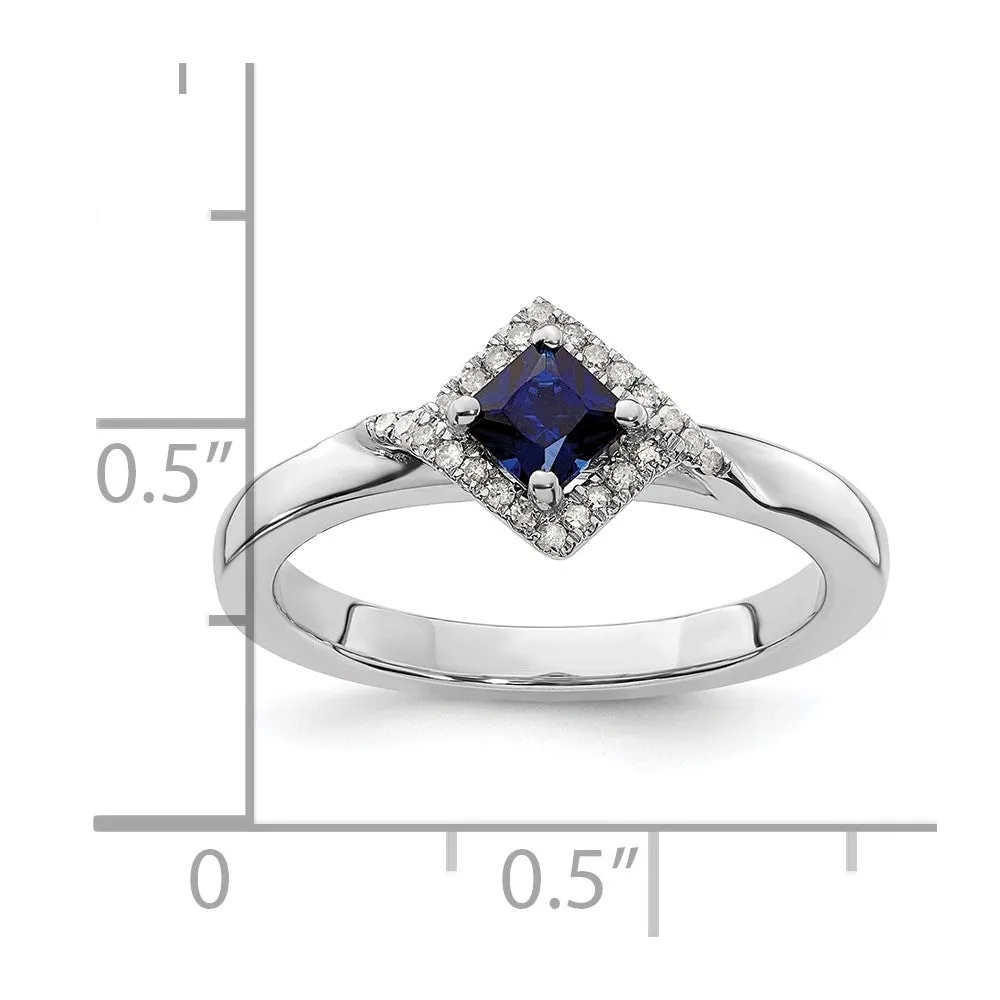 Stackable Expressions Polished Created Sapphire & Diamond Ring in Sterling Silver