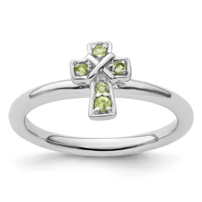 Stackable Expressions Rhodium Peridot Cross Ring in Sterling Silver