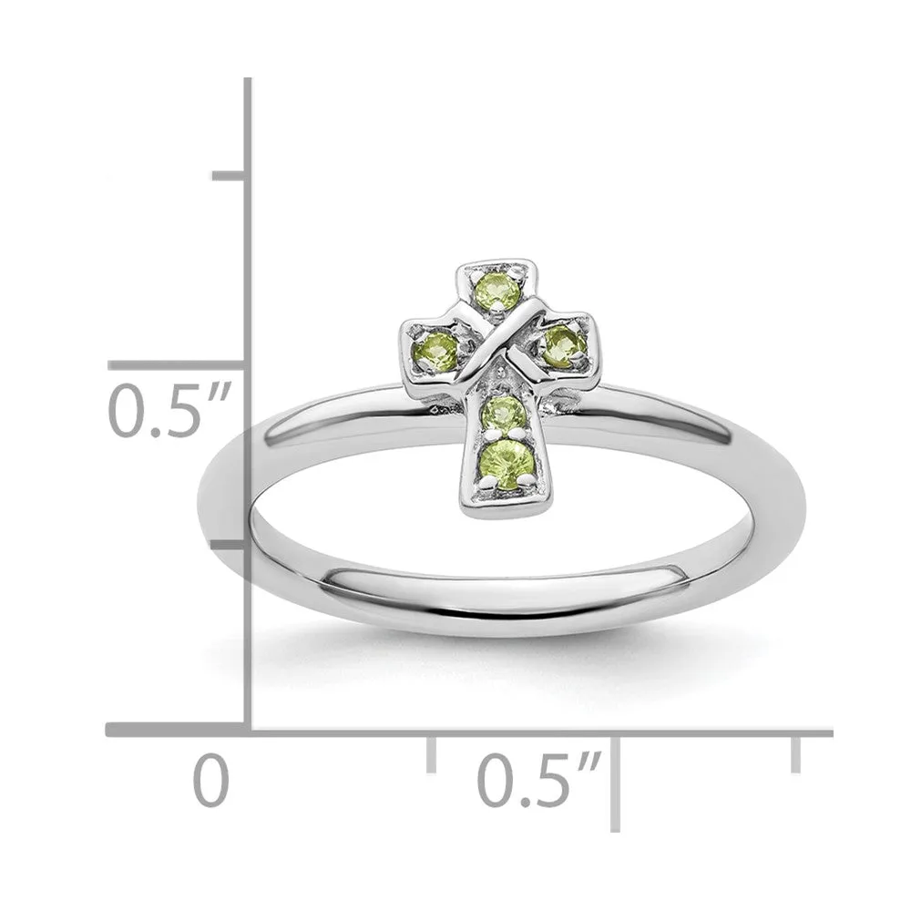 Stackable Expressions Rhodium Peridot Cross Ring in Sterling Silver