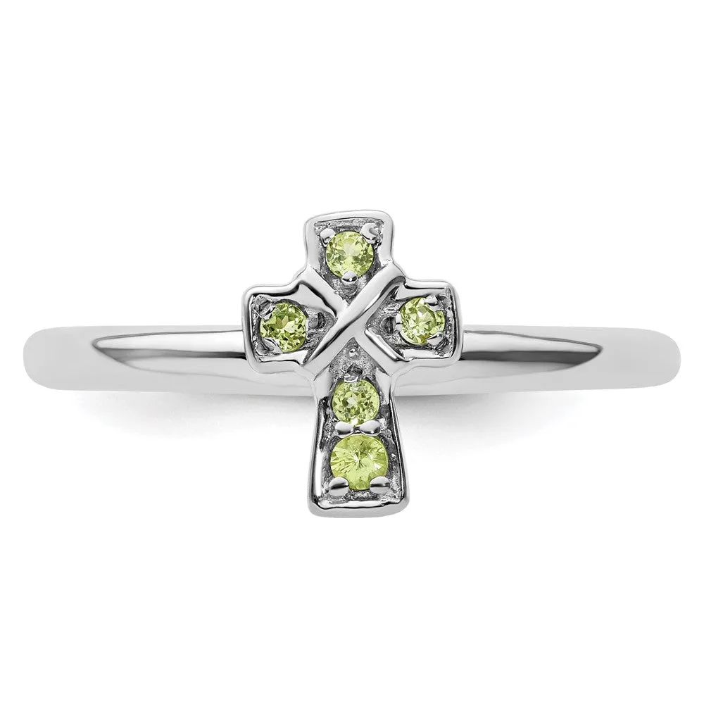 Stackable Expressions Rhodium Peridot Cross Ring in Sterling Silver