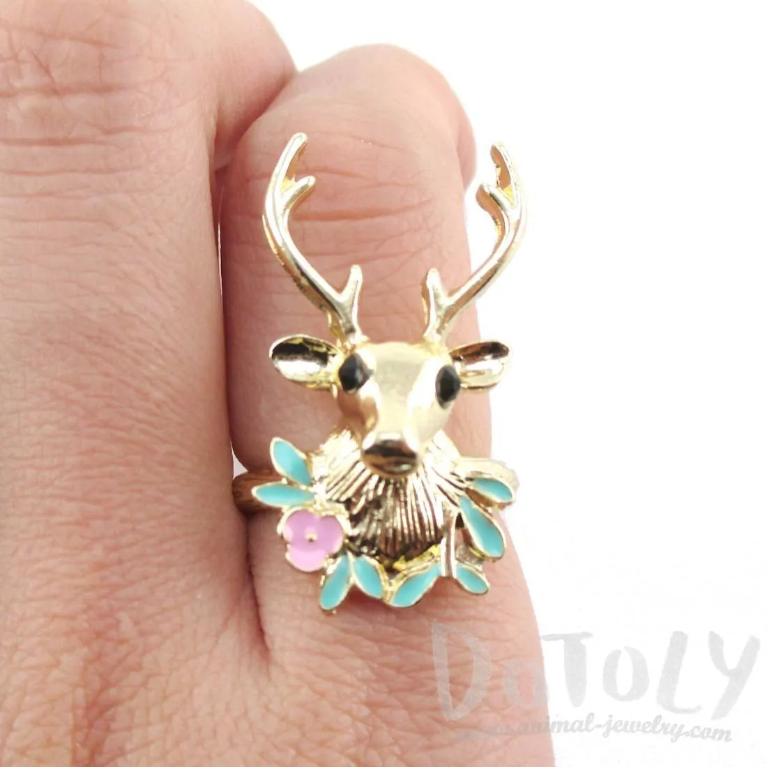 Stag Head Trophy Shaped Animal Ring in Gold | DOTOLY