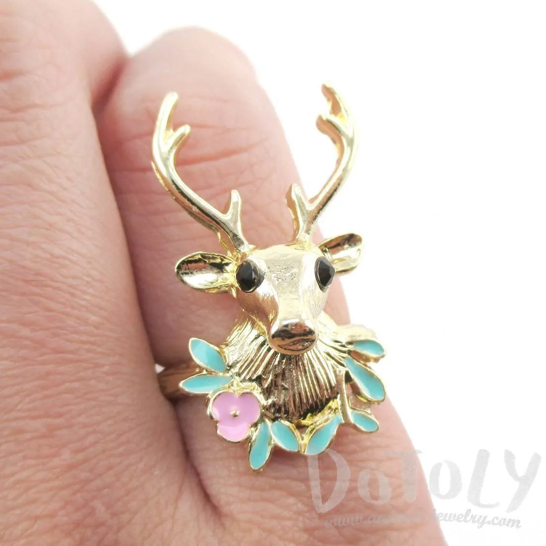 Stag Head Trophy Shaped Animal Ring in Gold | DOTOLY