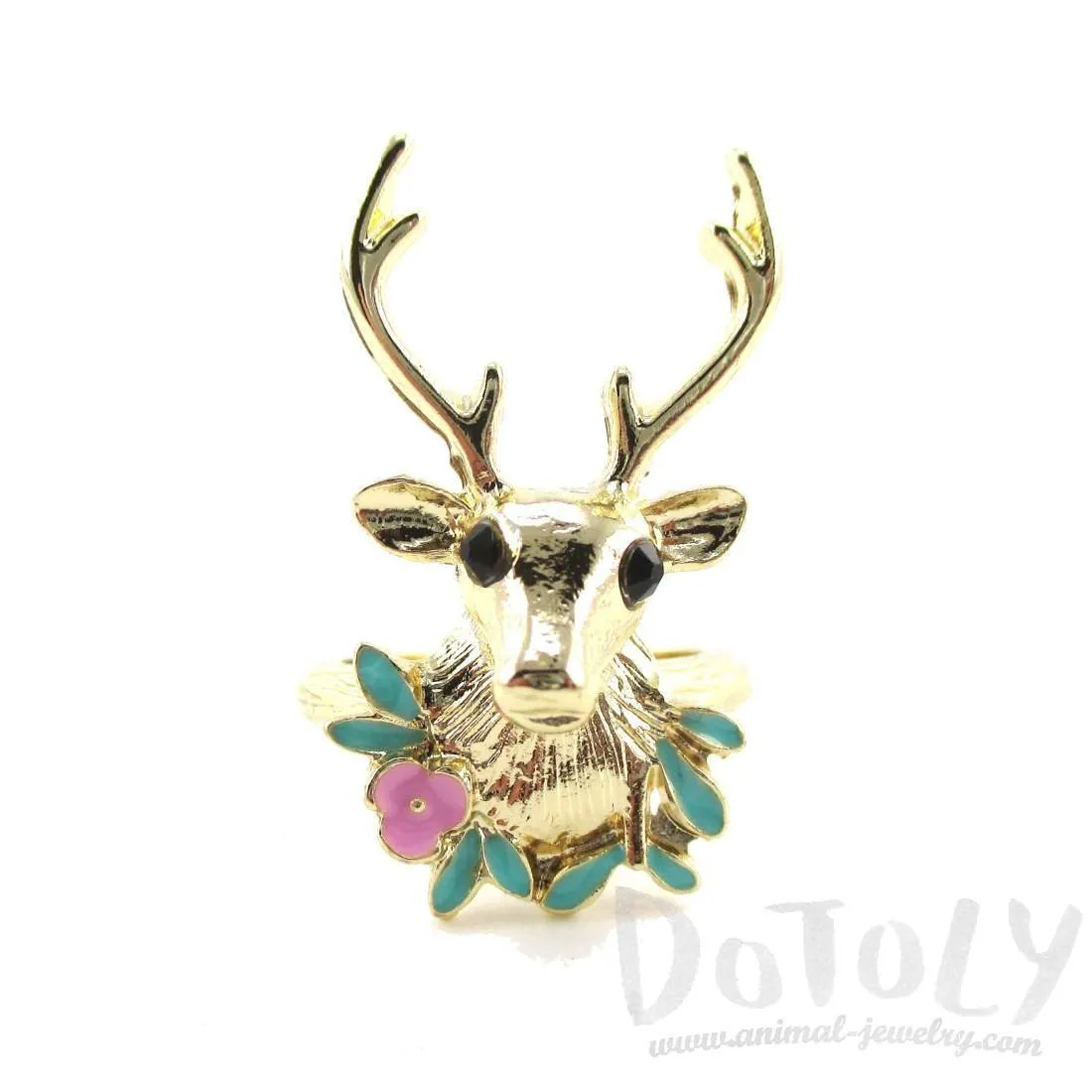 Stag Head Trophy Shaped Animal Ring in Gold | DOTOLY