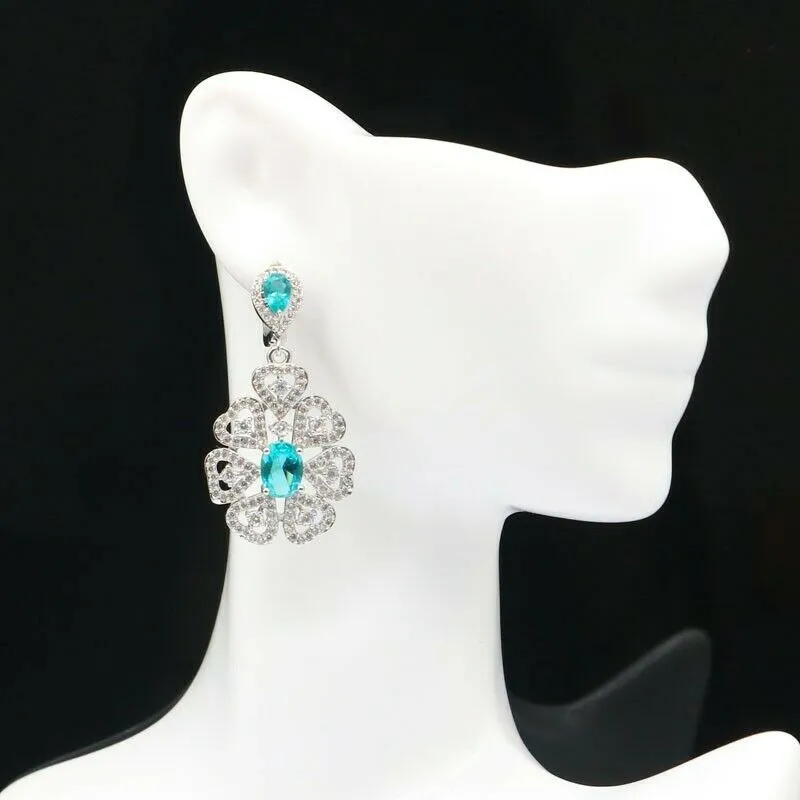 Sterling Silver Aquamarine Long Earrings