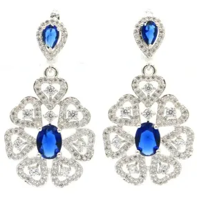 Sterling Silver Blue Tanzanite Pave CZ Leverback Earrings