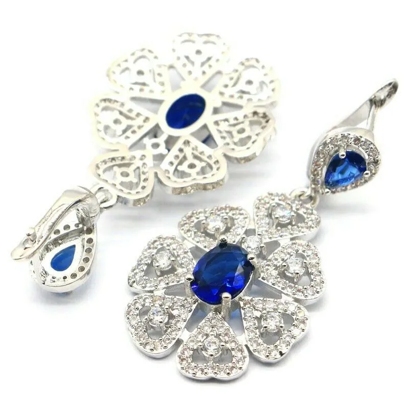 Sterling Silver Blue Tanzanite Pave CZ Leverback Earrings