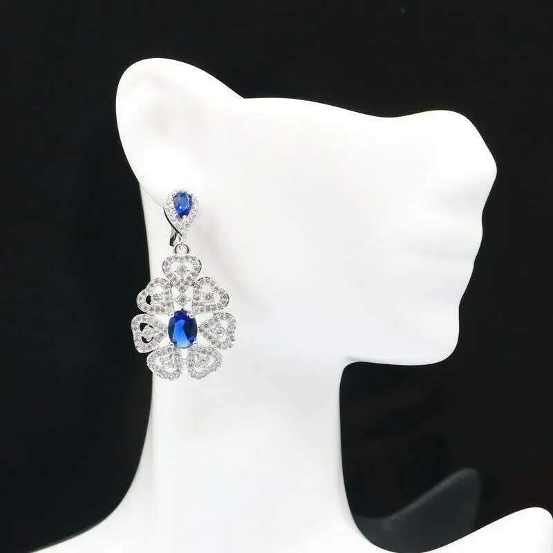 Sterling Silver Blue Tanzanite Pave CZ Leverback Earrings