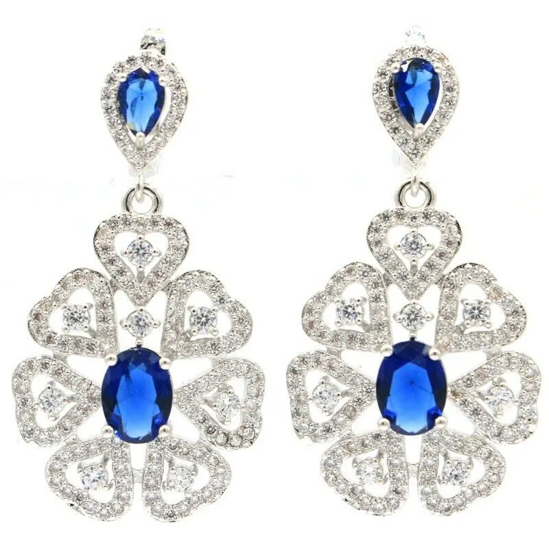 Sterling Silver Blue Tanzanite Pave CZ Leverback Earrings