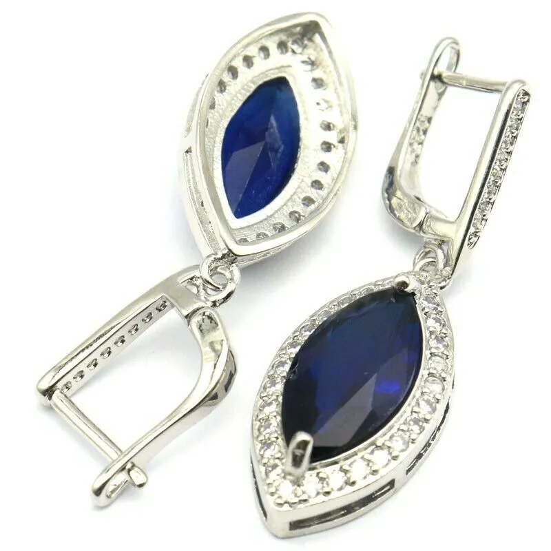 Sterling Silver Created Blue Sapphire Drop Earrings