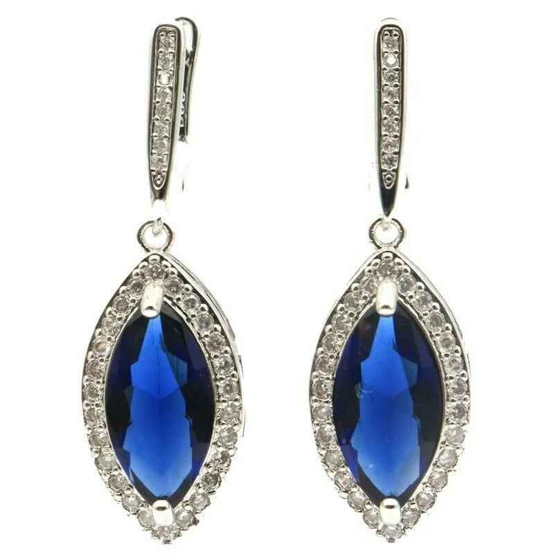 Sterling Silver Created Blue Sapphire Drop Earrings