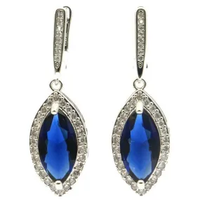 Sterling Silver Created Blue Sapphire Drop Earrings