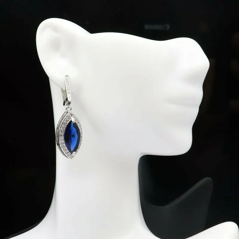 Sterling Silver Created Blue Sapphire Drop Earrings