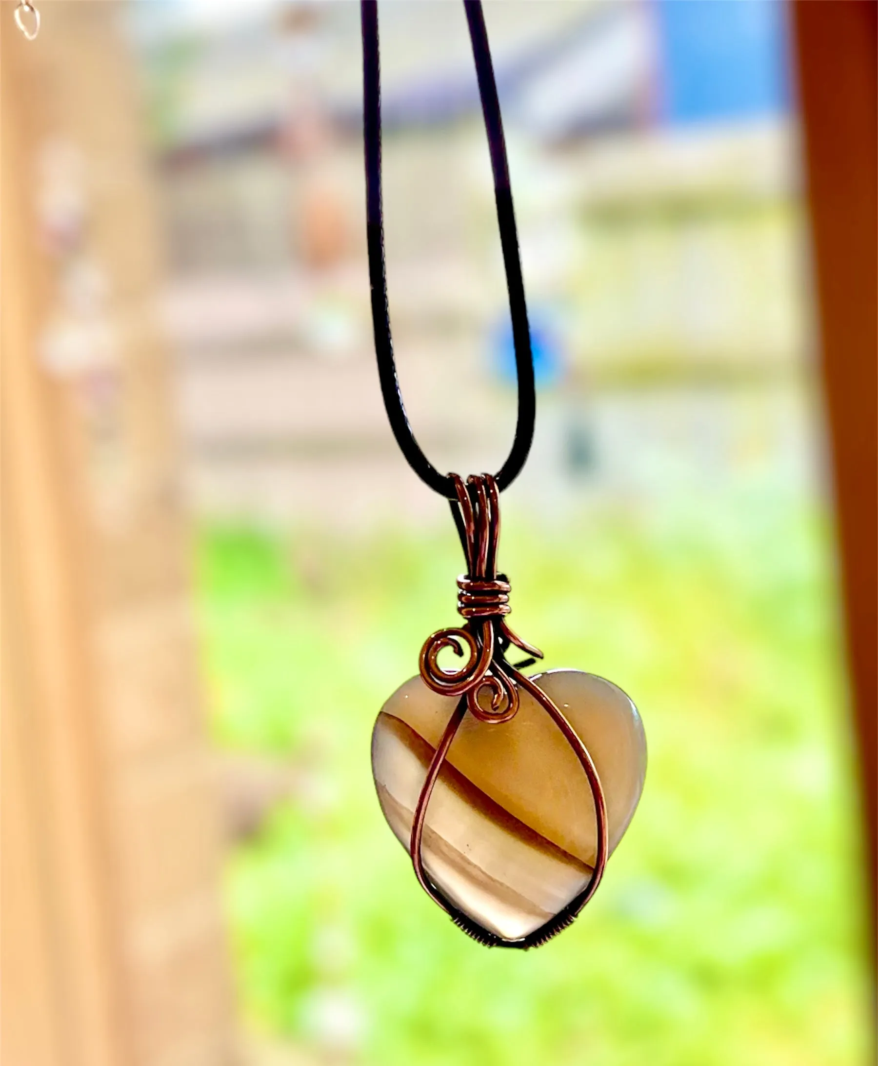 Striped Agate Heart Shaped Pendant