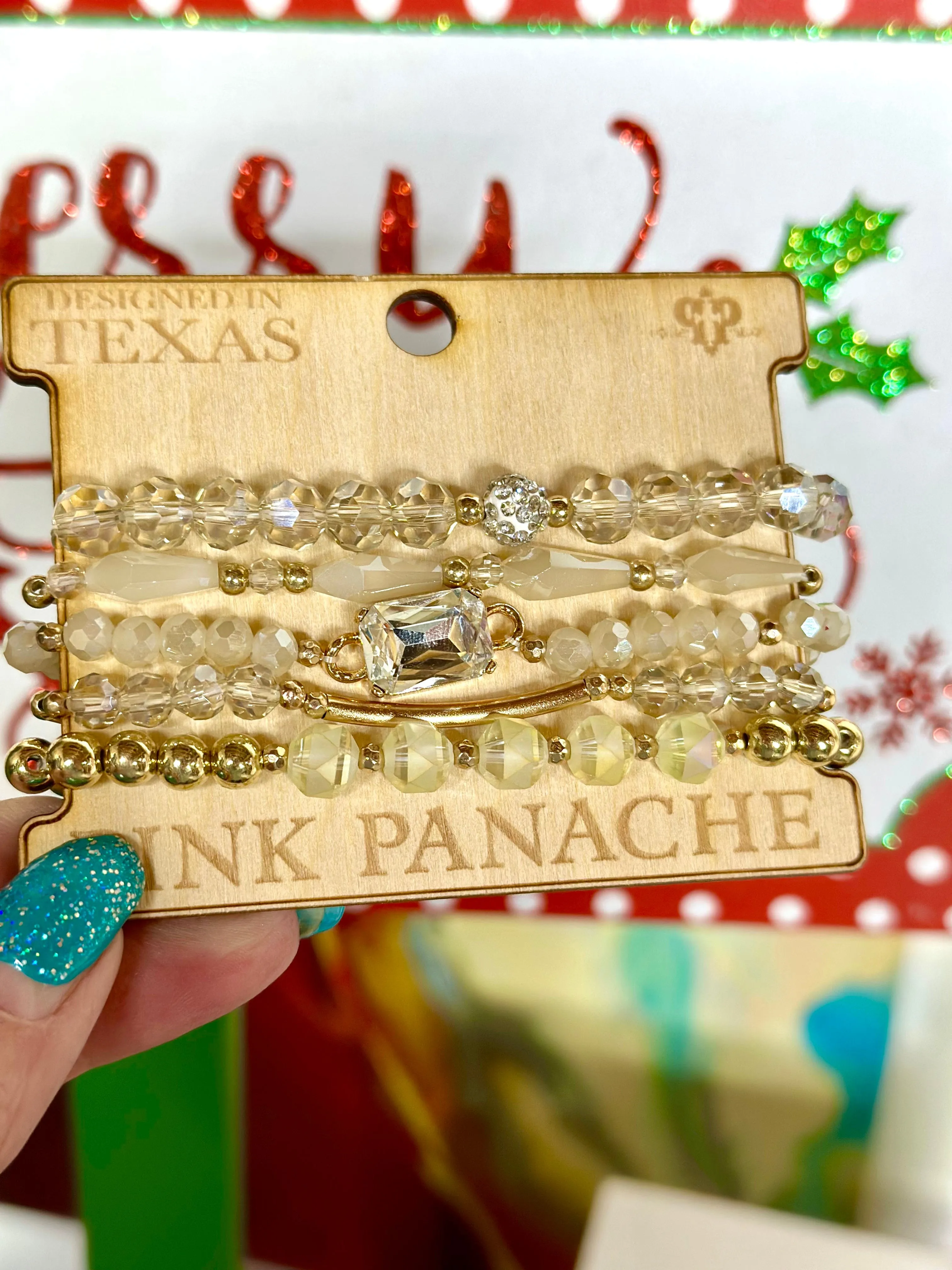 The  Pink Panache Sparkley Gold Amber Stack Bracelet Set