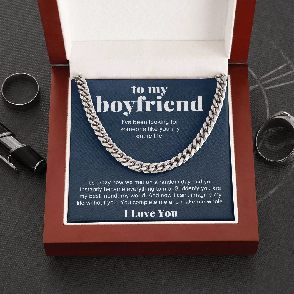 To My Boyfriend Gift You Complete Me Cuban Link Chain Necklace