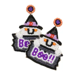 Trendy Boo Message Felt Back Seed Beaded Ghost Earrings