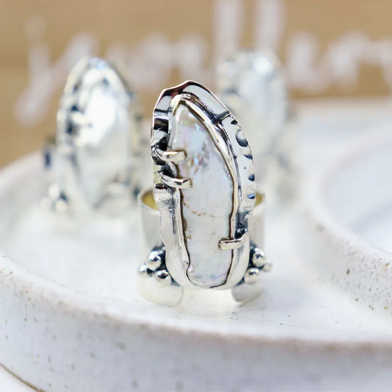 Unique Biwa Pearl Silver Ring