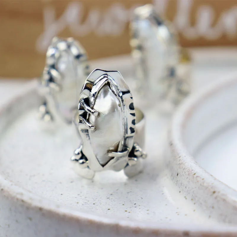 Unique Biwa Pearl Silver Ring