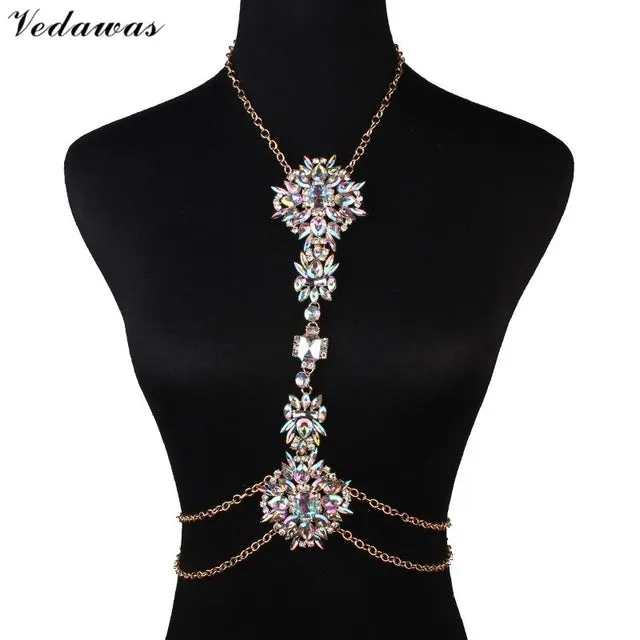 Vedawas Bohomian Fashion Jewelry Multicolor Crystal Choker Maxi Necklace Bracelets Body Statement Chain Necklace For Women 2178