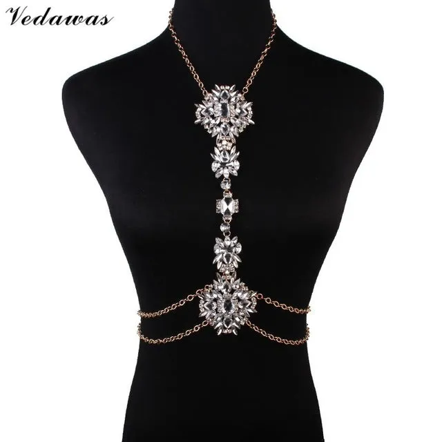 Vedawas Bohomian Fashion Jewelry Multicolor Crystal Choker Maxi Necklace Bracelets Body Statement Chain Necklace For Women 2178