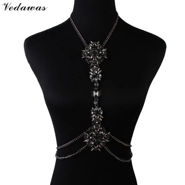 Vedawas Bohomian Fashion Jewelry Multicolor Crystal Choker Maxi Necklace Bracelets Body Statement Chain Necklace For Women 2178