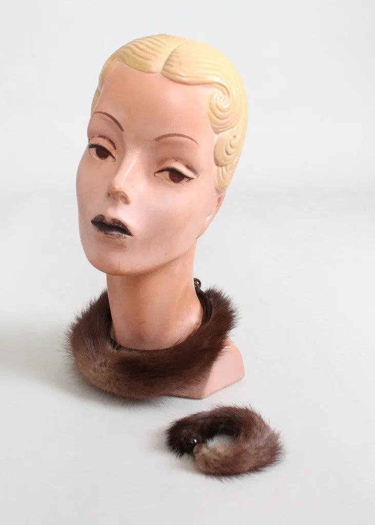 Vintage 1950s Mink Choker Necklace and Bracelet