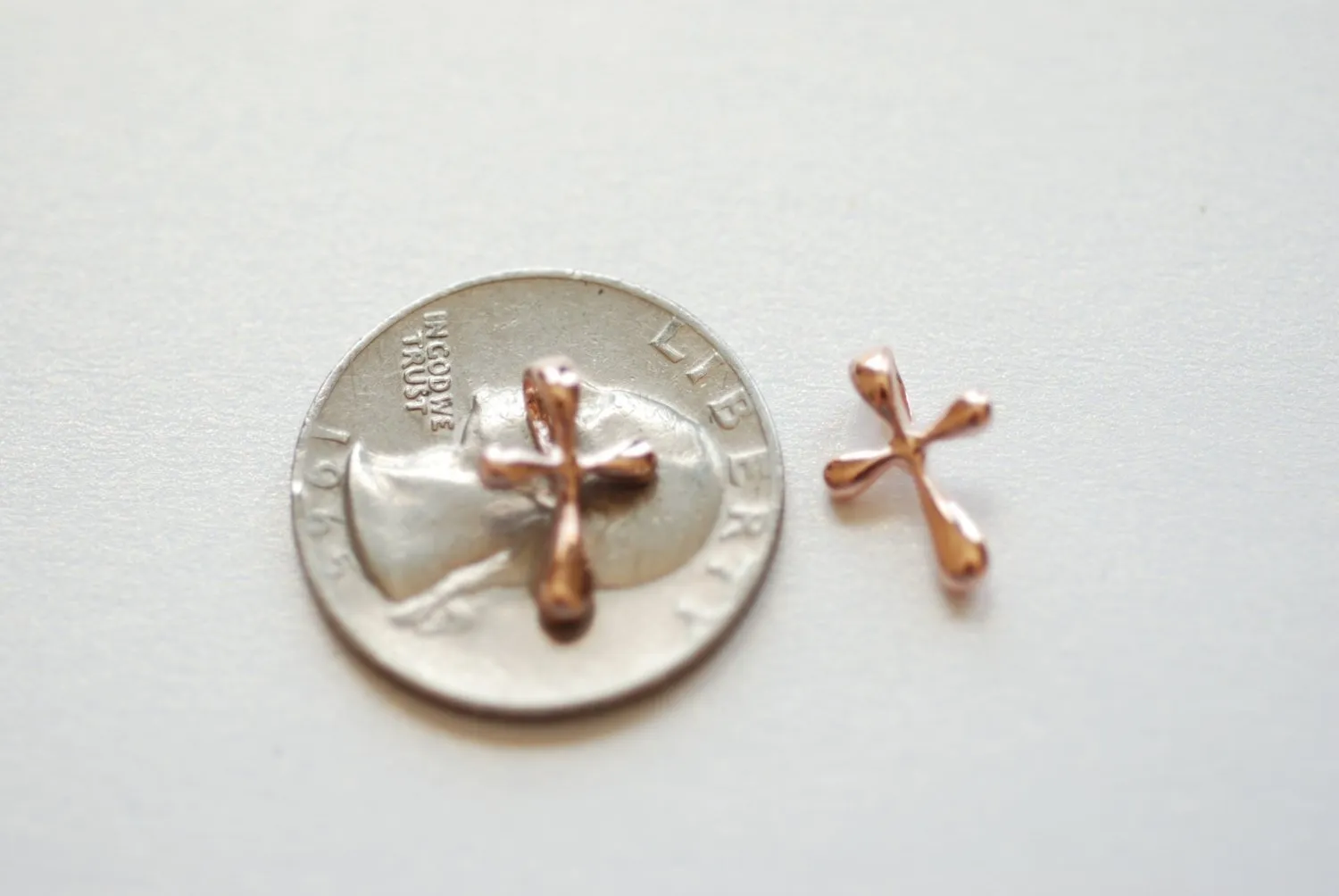 Wholesale Vermeil Rose Gold Cross Charm Pendant- 18k gold plated over Sterling Silver Cross Charm, Rose Gold Cross, Gold Cross Beads , 182